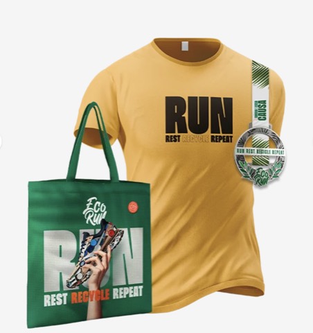 Kit Eco Run Campo Largo: camiseta amarela, sacola e medalha