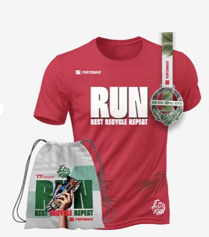 Kit Eco Run Navegantes: camiseta vermelha, sacochila e medalha