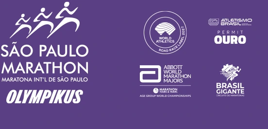 Logotipo da São Paulo Marathon com selos de certificação