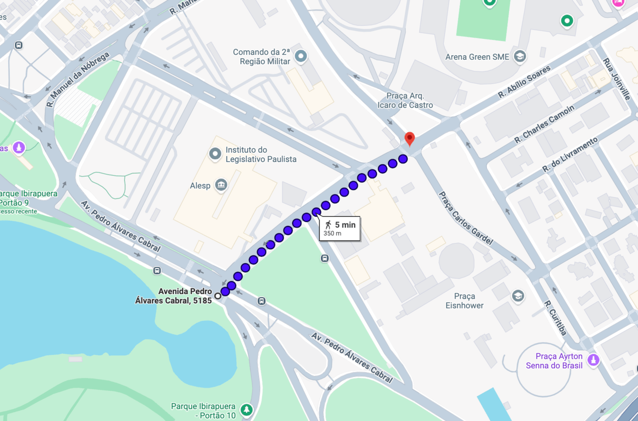 Caminho da Rua Curitiba para o Ibirapuera