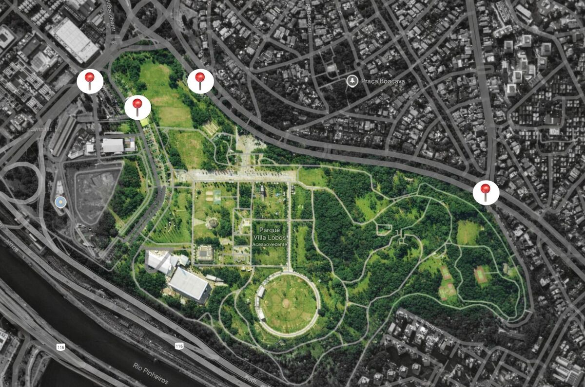 Mapa dos estacionamentos do Parque Villa-Lobos
