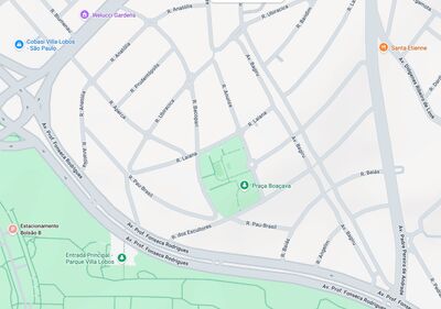 Mapa das ruas próximas ao parque